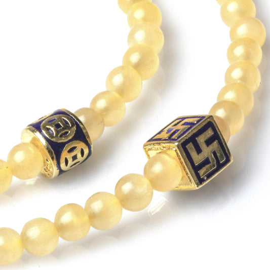 4MM YELLOW JASPER, 925 COIN AND SWASTIKA BRACELET