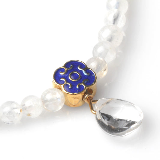 WHITE MOONSTONE, CLEAR QUARTZ TEAR DROP BRACELET