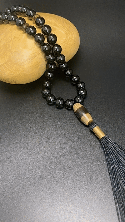 10MM BLACK TOURMALINE, MEDICINE DZI PRAYER BEADS