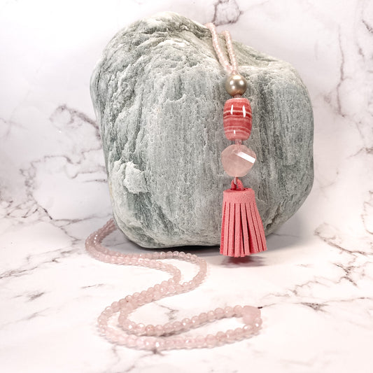 FACETED ROSE QUARTZ WITH RHODOCHROSITE NECKLACE