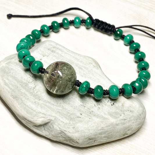 14MM GREEN PHANTOM AND 6 X 4MM MALACHITE BRACELET
