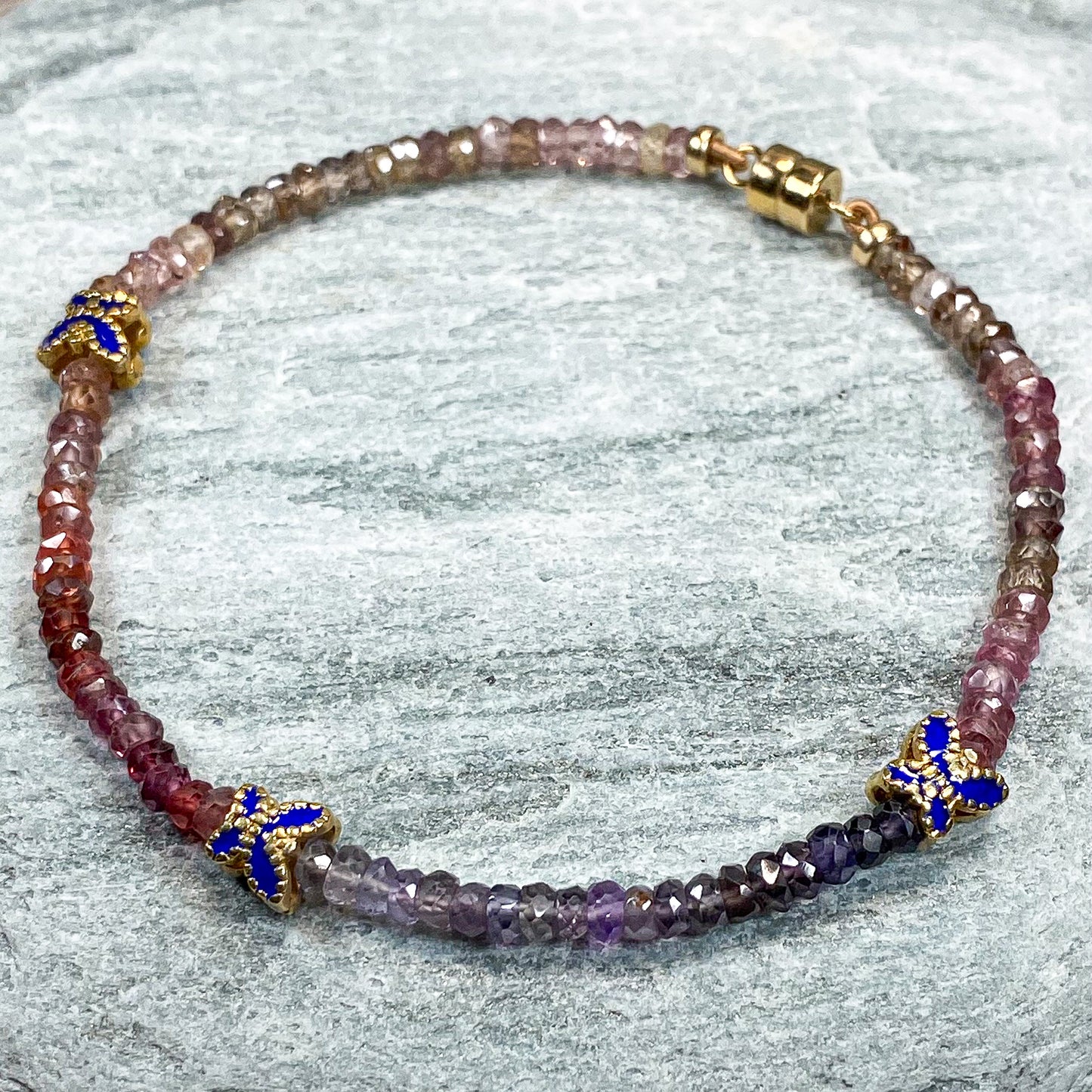 4MM SPINEL BEADS WITH 925 ENAMEL BUTTERFLY BRACELET