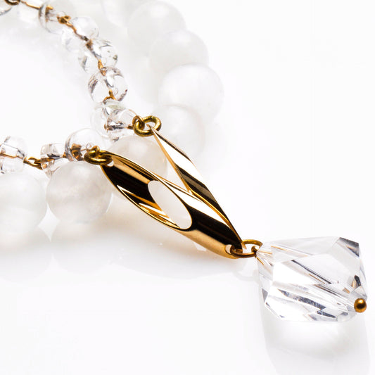 SELENITE BEADS WITH CLEAR QUARTZ CRYSTAL BRACELET