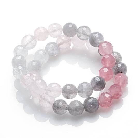 10MM ROSE QUARTZ, SMOKEY QUARTZ BEADS BRACELET