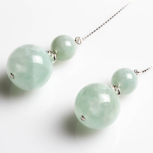 12MM PREHNITE, 8MM JADE, 925 SILVER DANGLING EARRING