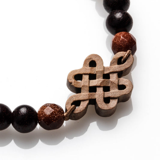 WOODEN BEADS, GOLDEN SANDSTONE, MYSTIC KNOT BRACELET