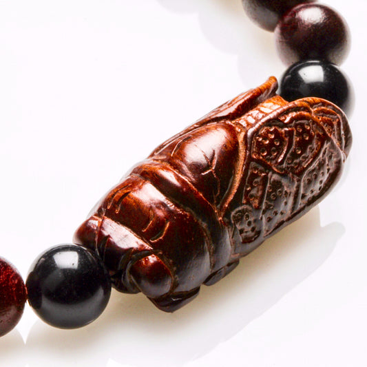 TEKTITE, WOODEN BEADS AND WOODEN CICADA BRACELET