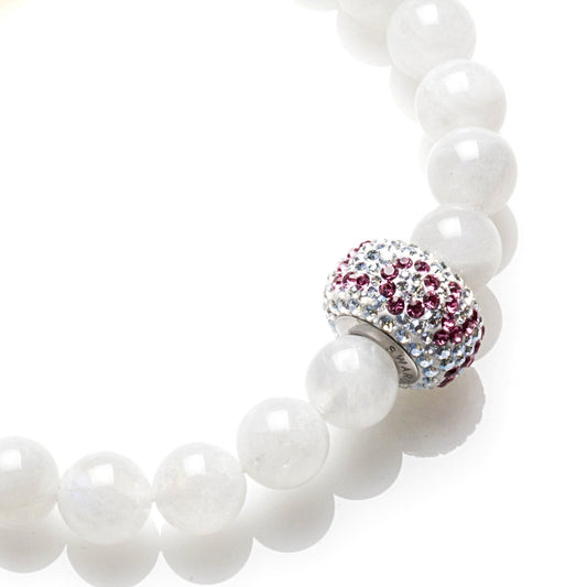 RAINBOW MOONSTONE, SWAROVSKI `LOVE' CRYSTAL BRACELET