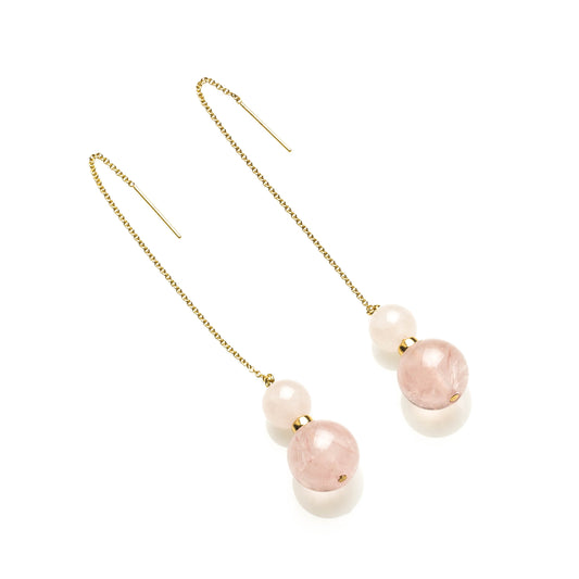 8MM ROSE QUARTZ WITH 12MM ROSE QUARTZ BEADS EARRINGS