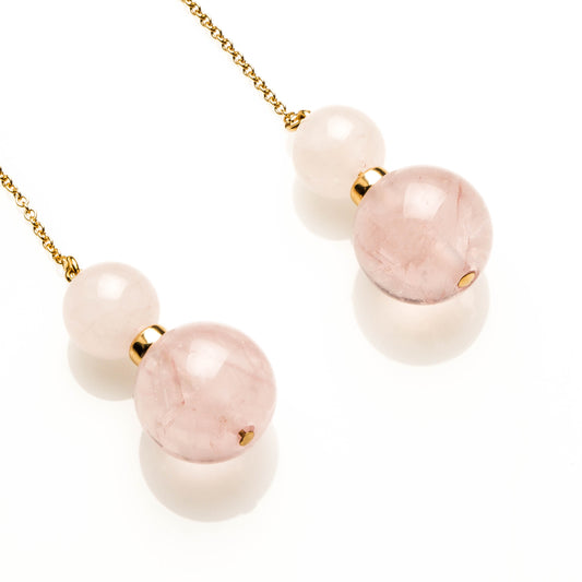 8MM ROSE QUARTZ WITH 12MM ROSE QUARTZ BEADS EARRINGS