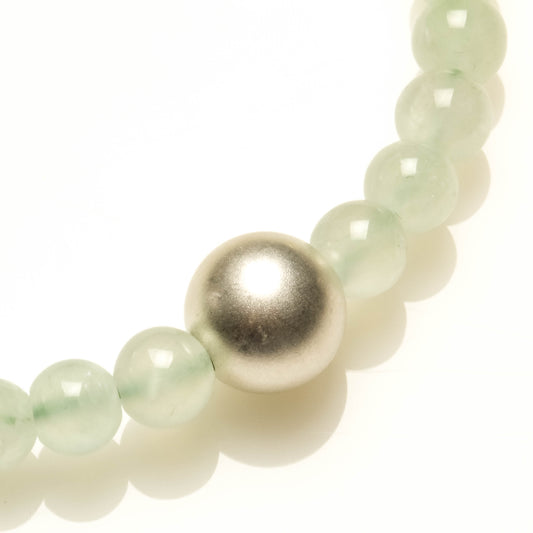 6MM GREEN PREHNITE, 925 MATT SILVER BEAD BRACELET