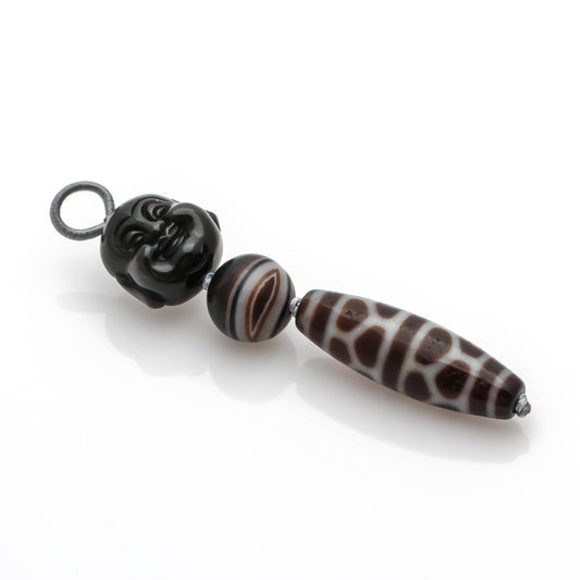 TORTOISE SHELL DZI, MEDICINE DZI AND LAUGHING BUDDHA CHARM