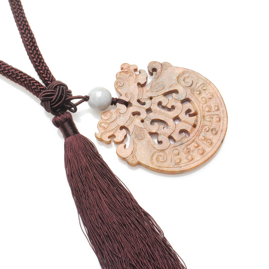 65MM YELLOW JADE DOUBLE PIYAO LONG TASSEL CHARM