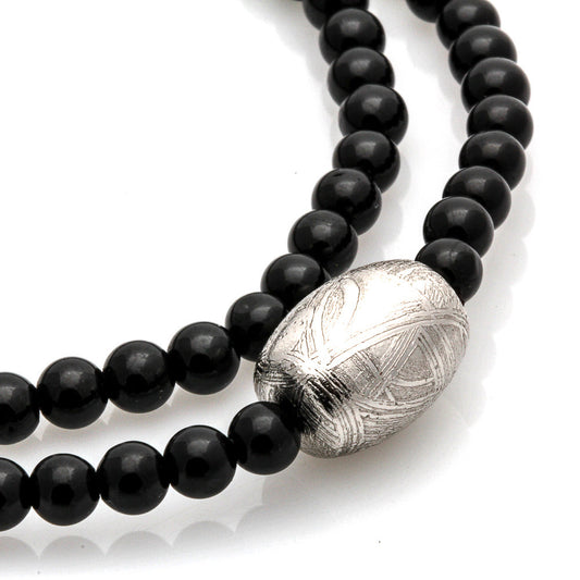 4MM BLACK TOURMALINE, METEORITE DRUM BRACELET