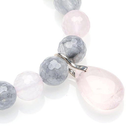 10MM ROSE QUARTZ AND GREY SMOKEY QUARTZ BRACELET