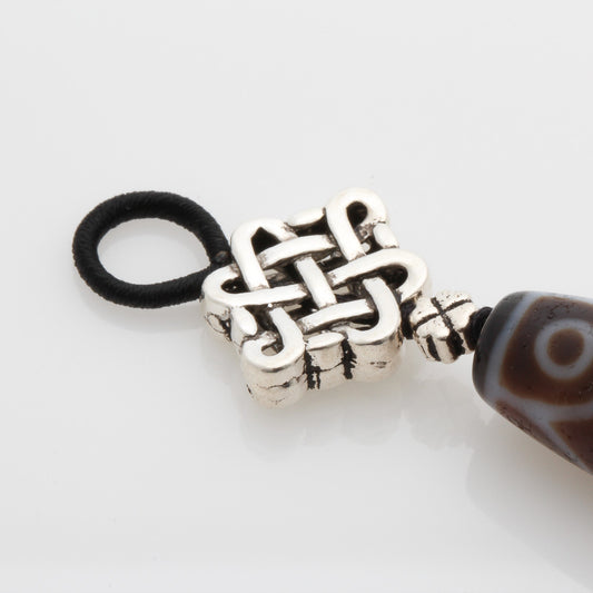 21 EYES DZI WITH 925 SILVER MYSTIC KNOT PENDANT CHARM
