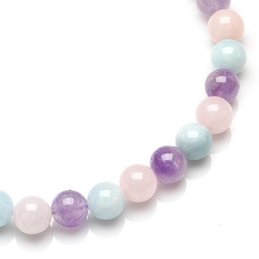 12MM AQUAMARINE, AMETHYST & ROSE QUARTZ CHOKER