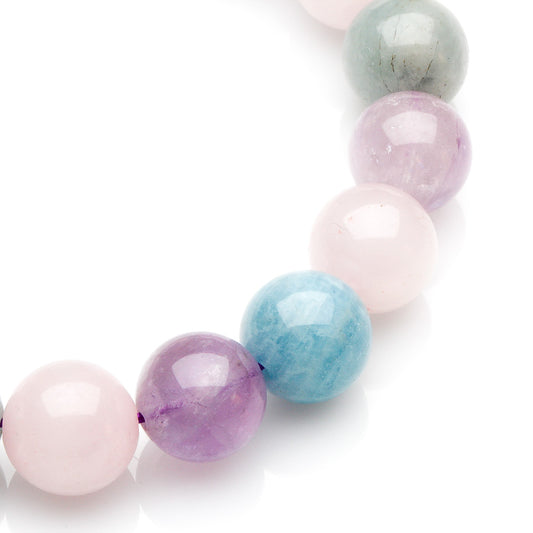 10MM AQUAMARINE , AMETHYST & ROSE QUARTZ BRACELET