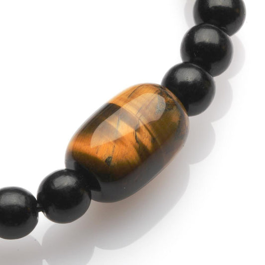 10MM BLACK WOOD WITH YELLOW TIGER'S EYE BRACELET