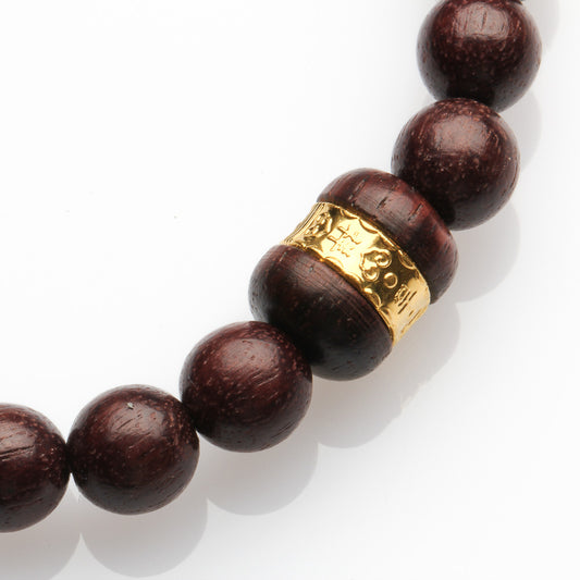 8MM RED SANDALWOOD WITH DRUM WITH GOLD TRIM BRACELET