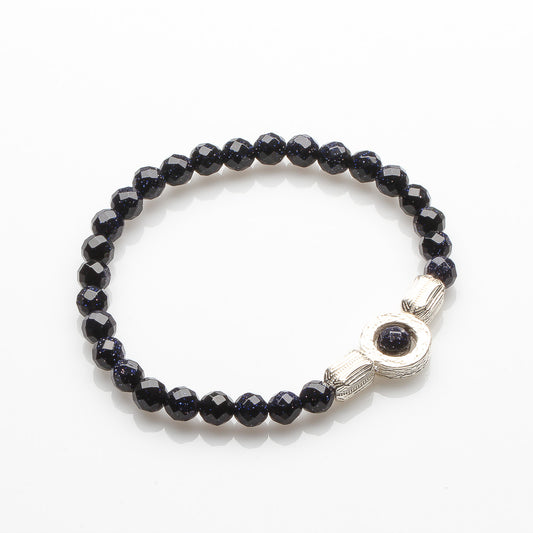 6MM FACETED BLUE SANDSTONE WITH 925 SILVER BRACELET