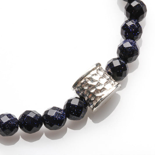 6MM FACETED BLUE SANDSTONE WITH 925 SILVER BRACELET