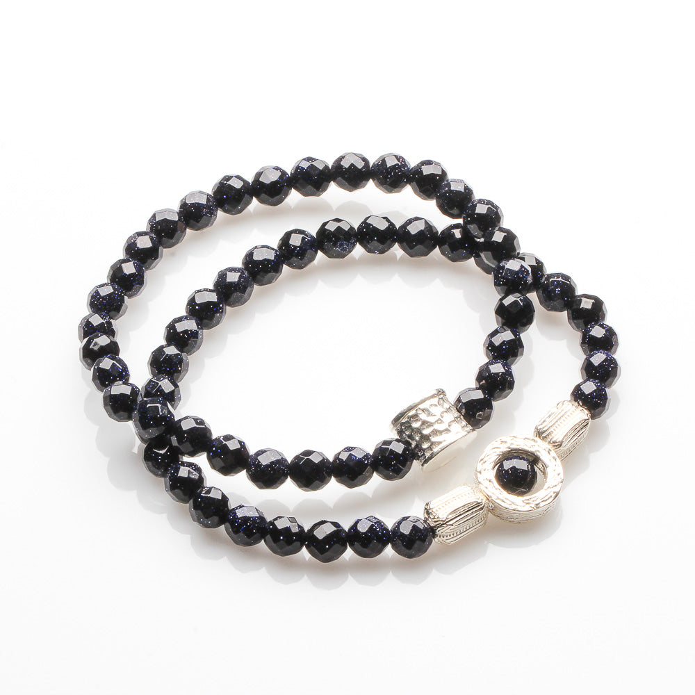 6MM FACETED BLUE SANDSTONE WITH 925 SILVER BRACELET