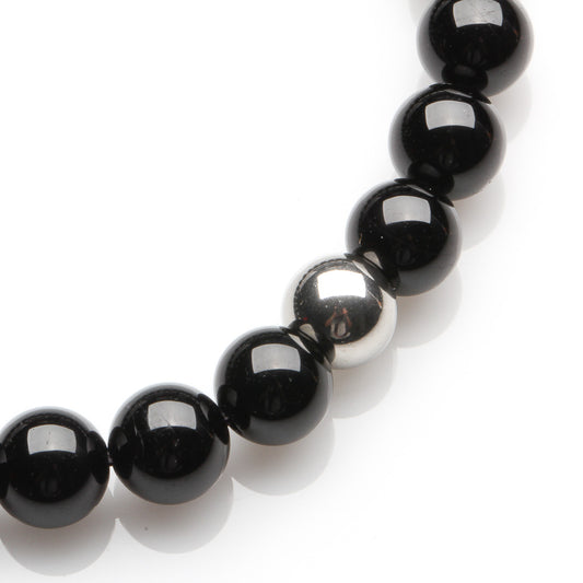BLACK TOURMALINE, STAINLESS STEEL BEAD BRACELET
