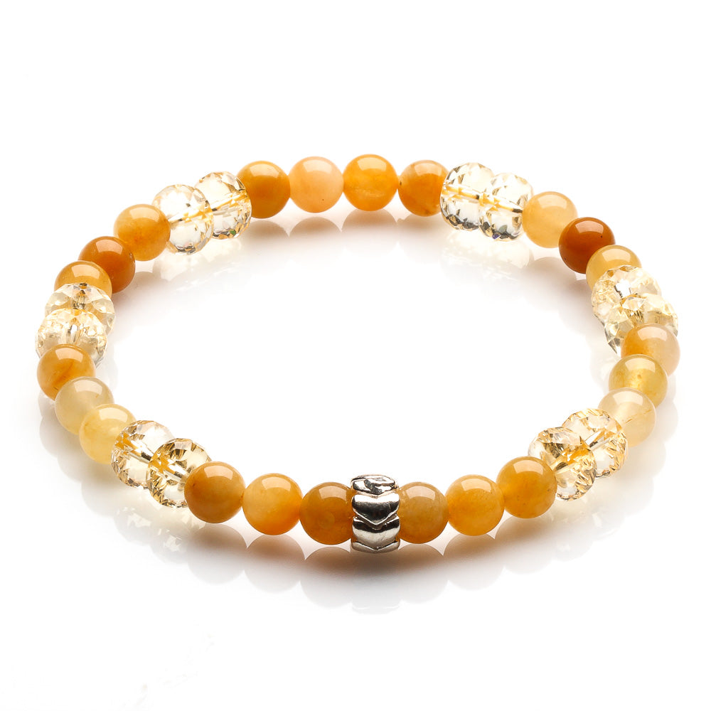 CITRINE, YELLOW JADE BEADS WITH 925 SILVER BRACELET