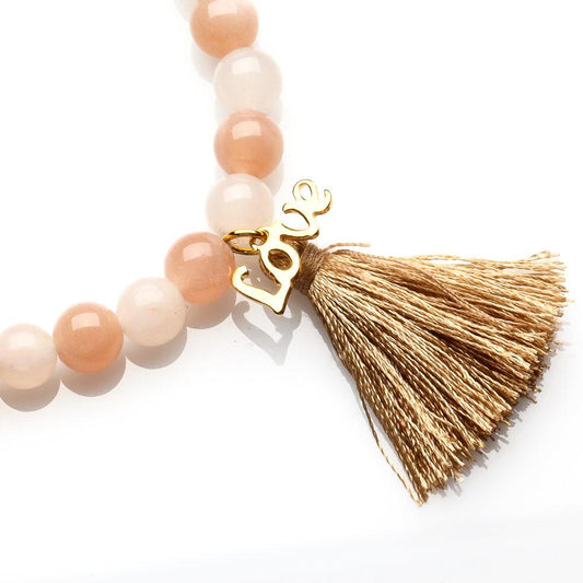 PEACH MOONSTONE, AGATE WITH 'LOVE' CHARM BRACELET
