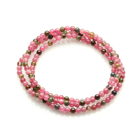 3MM PINK, GREEN TOURMALINE MULTI-STRAND BRACELET
