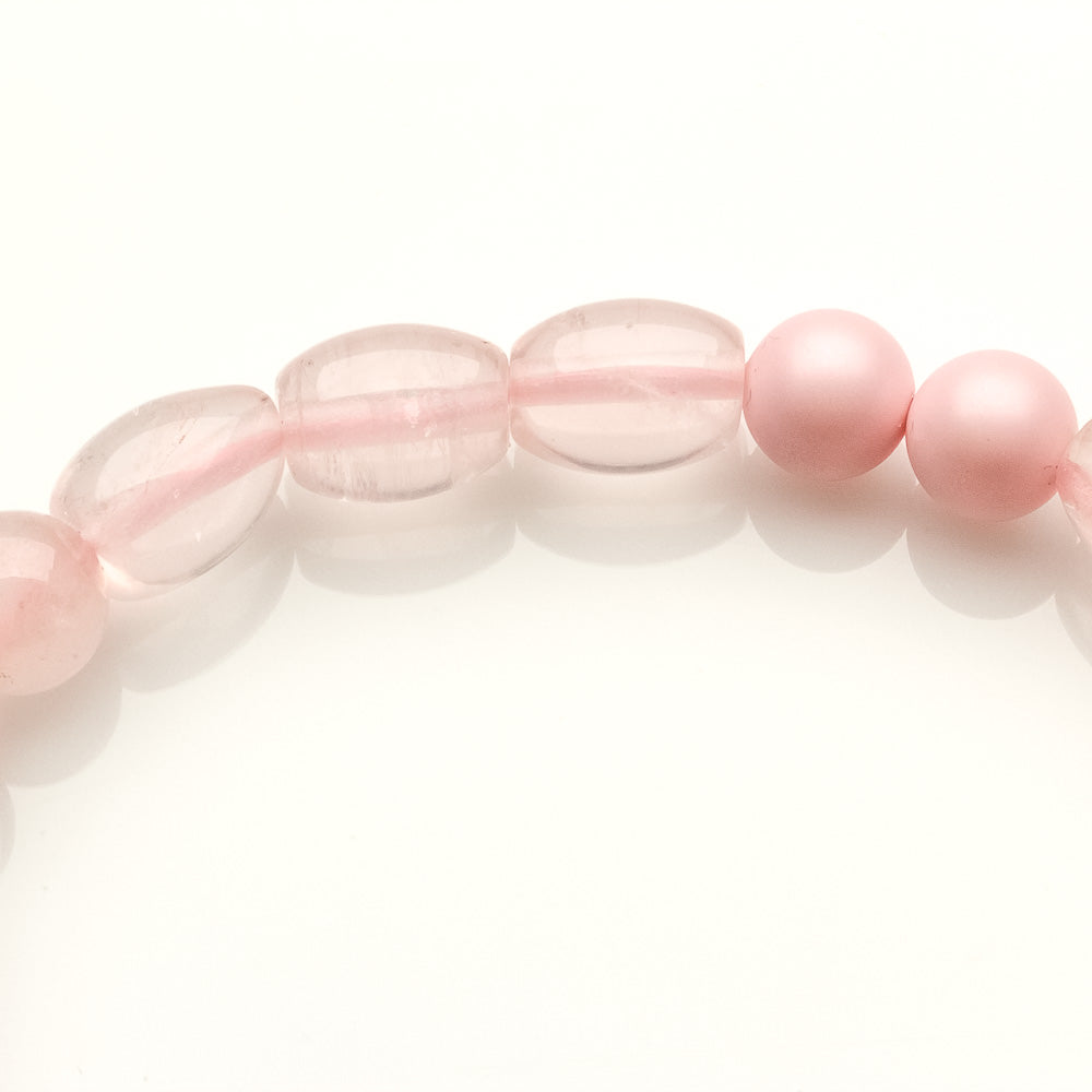 ROSE QUARTZ, SWAROVSKI PEARL, 925 BUTTERFLY BRACELET