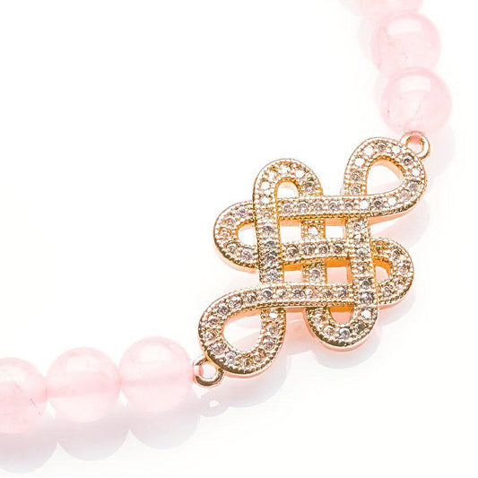 ROSE QUARTZ WITH ROSE GOLD MYSTIC KNOT BRACELET