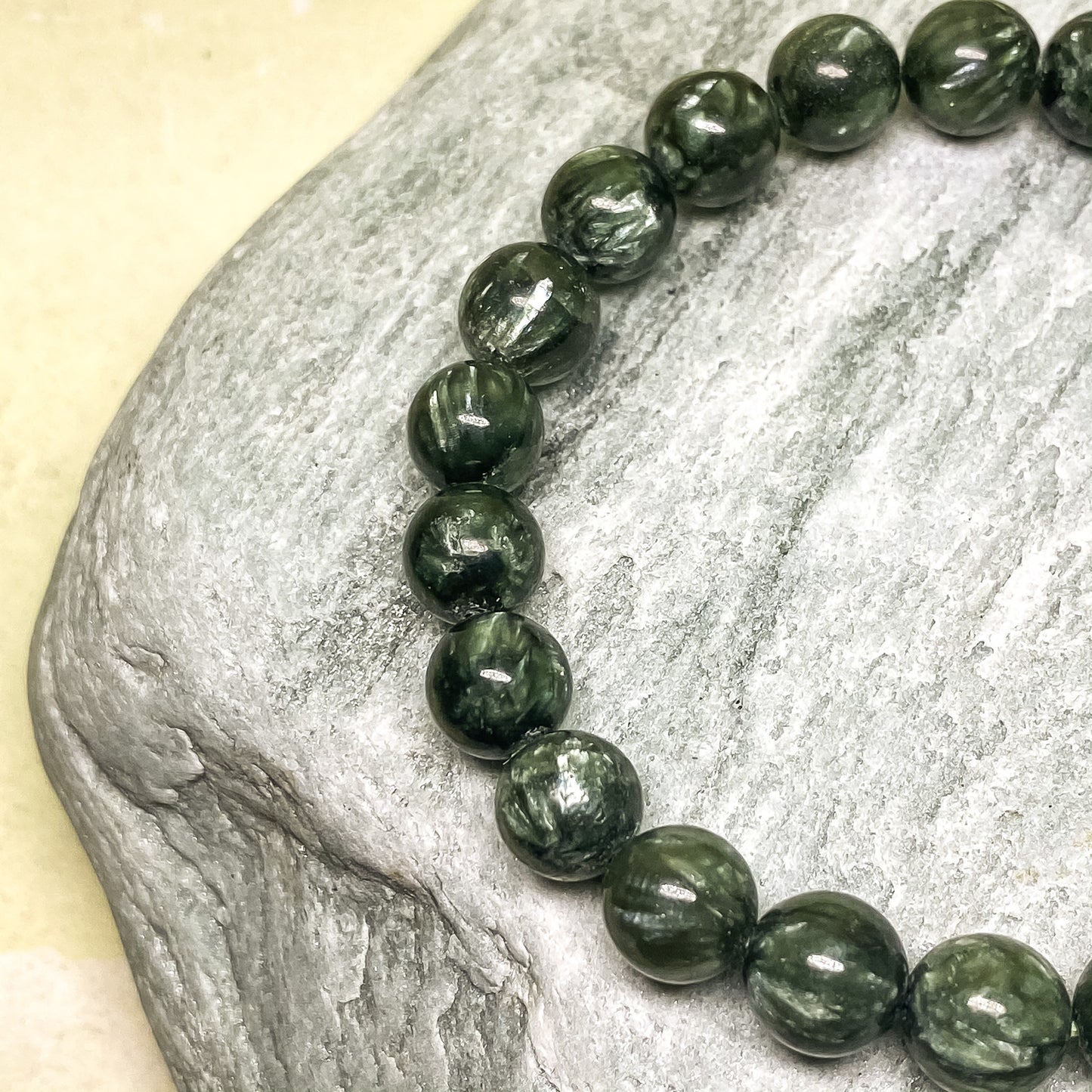 8MM SERAPHINITE ROUND BEADS CRYSTAL BRACELET