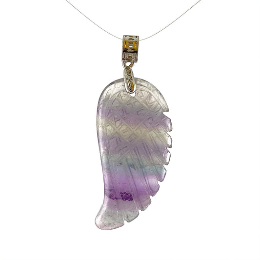 40 x 60MM FLUORITE ANGEL WING, 925 SILVER PENDANT