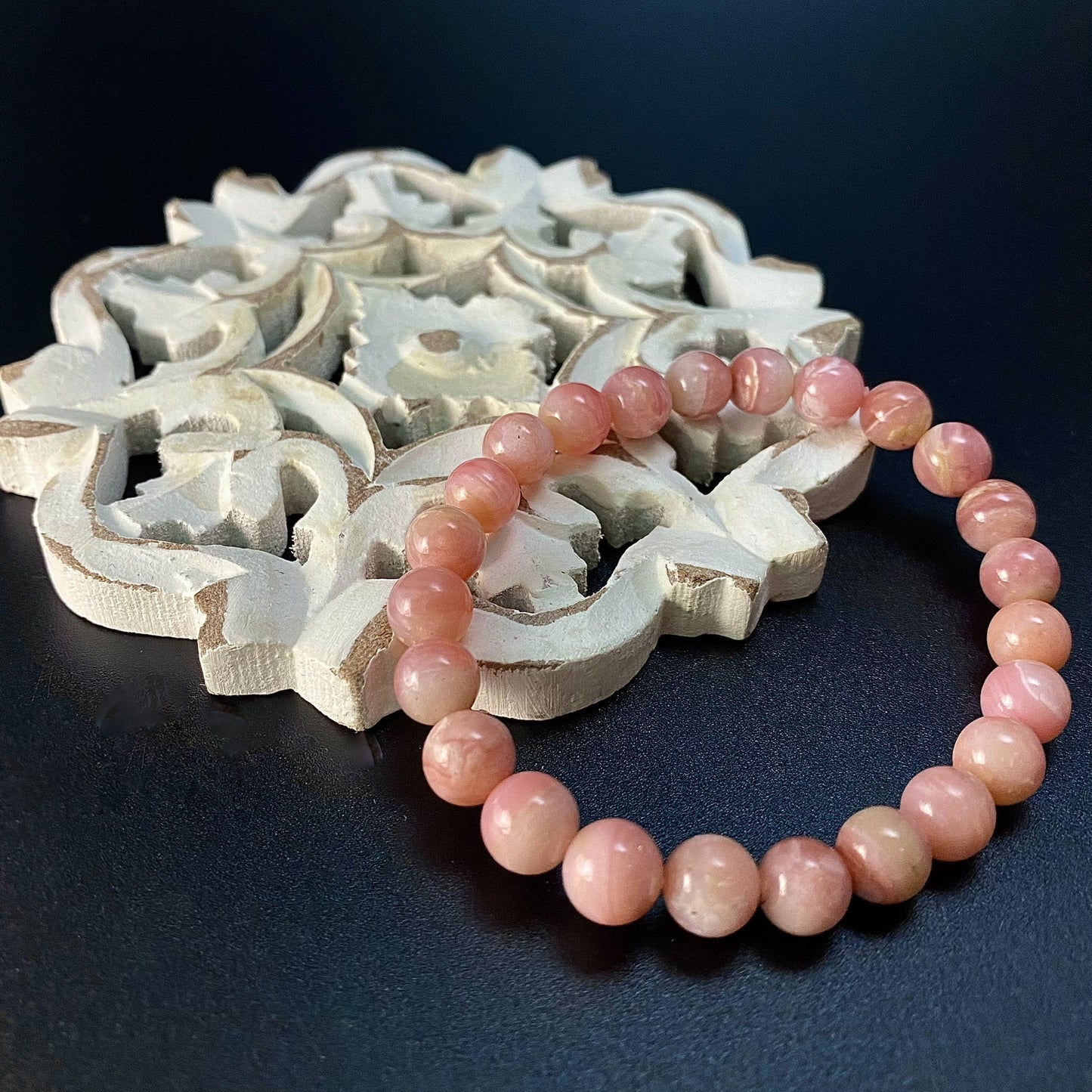 7MM PINK OPAL ROUND BEADS UNISEX CRYSTAL BRACELET
