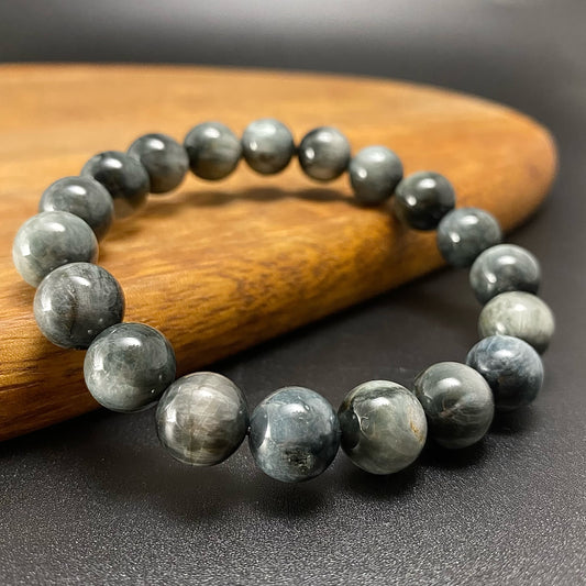 10MM HAWK’S EYE ROUND BEADS CRYSTAL BRACELET