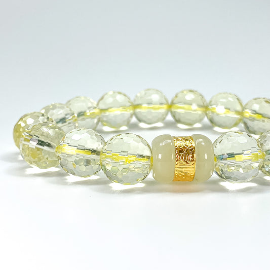 12 MM FACETED LEMON CITRINE WITH JADE DRUM BRACELET