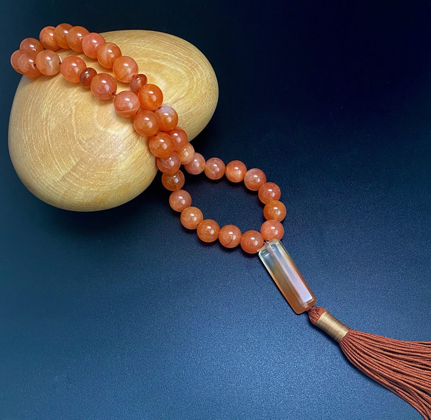 10MM CARNELIAN, RABBIT HAIR PHANTOM PRAYER BEADS