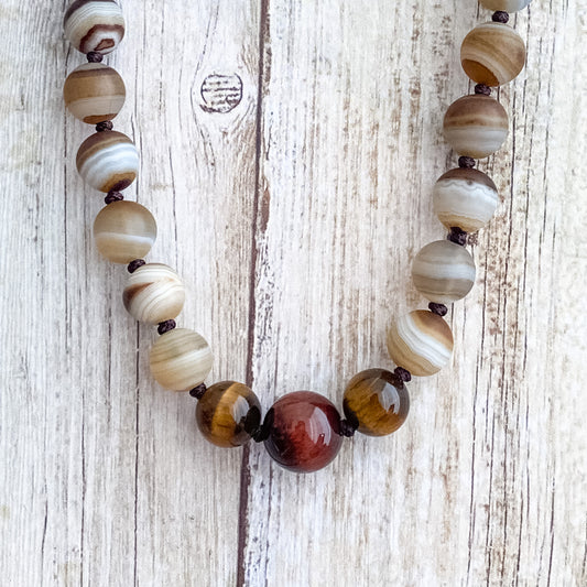 MEDICINE DZI WITH RED AND YELLOW TIGER'S EYES NECKLACE