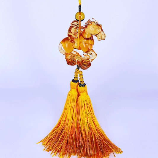 YELLOW LIULI MONKEY ON HORSE CHARM