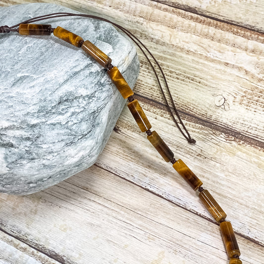 16 x 5MM YELLOW TIGER'S EYE ADJUSTABLE NECKLACE