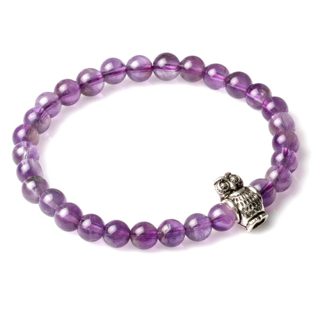 6MM AMETHYST WITH 925 SILVER OWL CHARM BRACELET