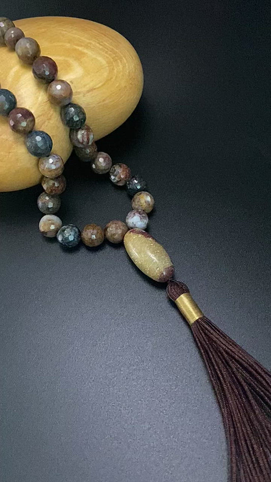 10MM FACETED PIETERSITE & SHIVA LINGAM PRAYER BEADS