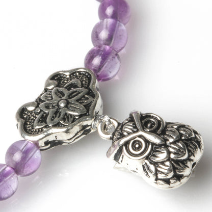4MM AMETHYST WITH 925 SILVER OWL CHARM BRACELET