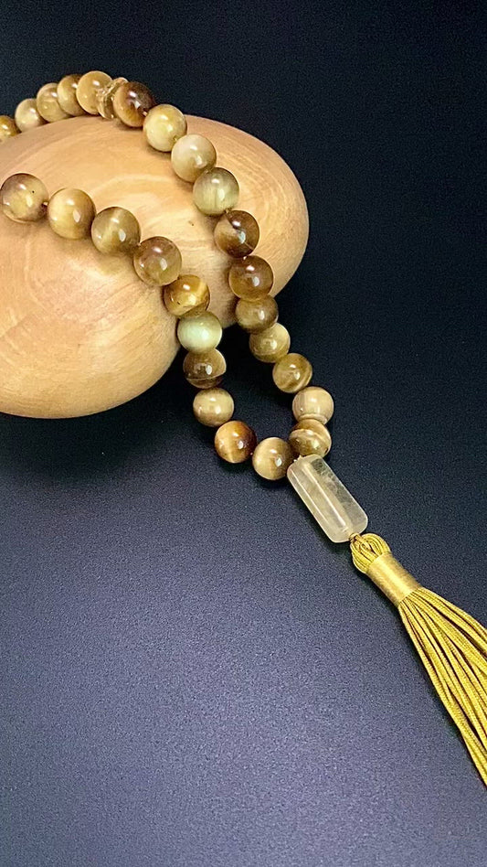 GOLDEN TIGER‘S EYE, RABBIT HAIR QUARTZ PRAYER BEADS