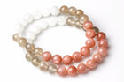 8MM WHITE RAINBOW, GREY AND PEACK MOONSTONE BRACELET