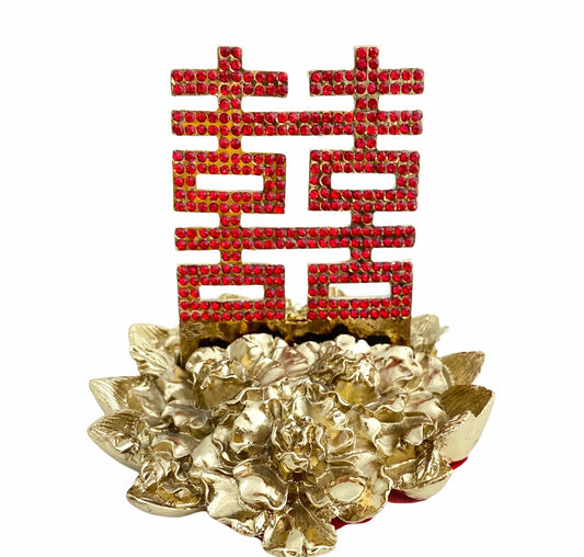 RED DOUBLE HAPPINESS ON GOLDEN FLOWER