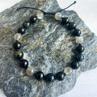 GREY MOONSTONE, BLUE TIGER'S EYE, BLACK TOURMALINE BRACELET