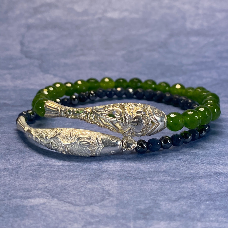 GREEN TAIWANESE JADE WITH 925 SILVER FISH BRACELET